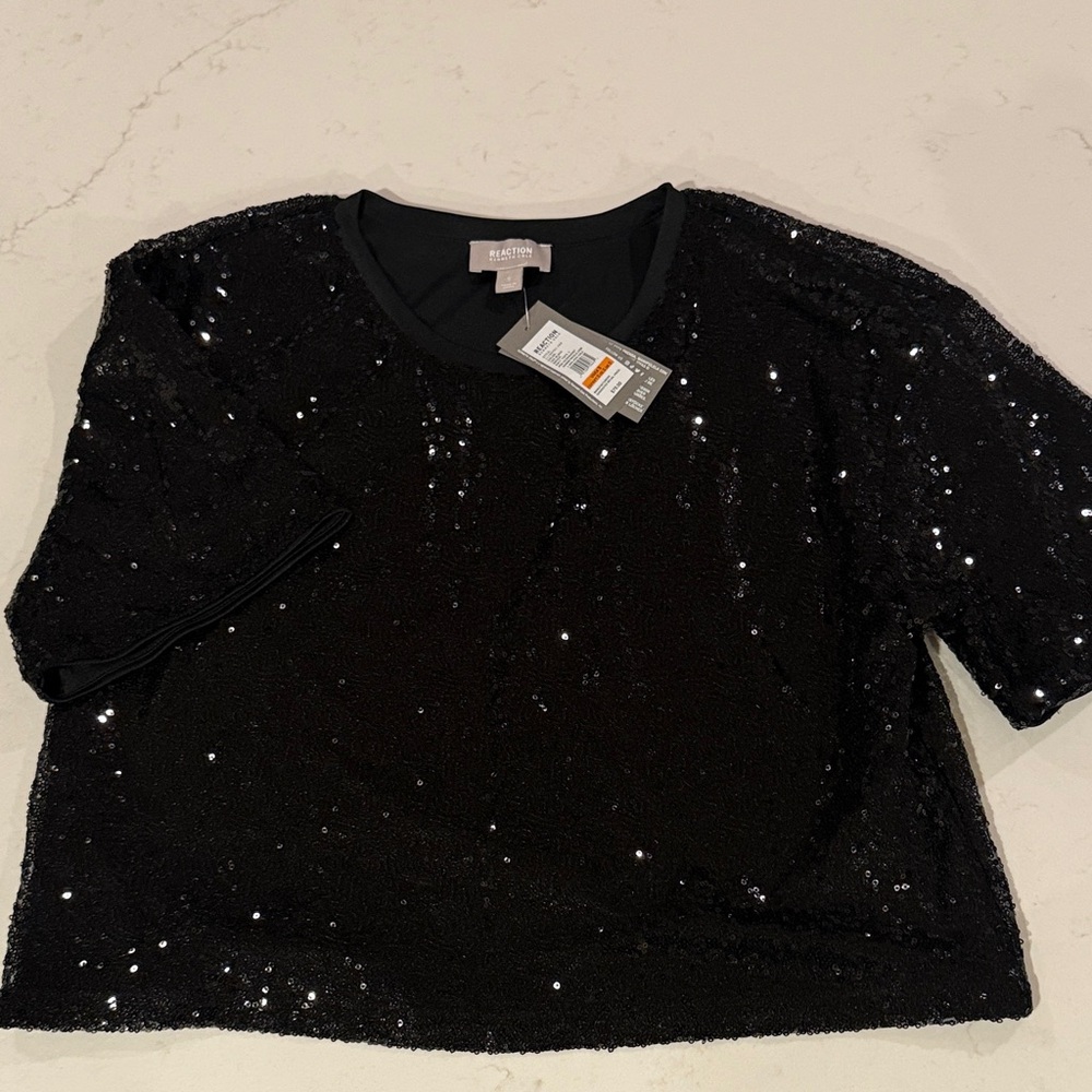 Kenneth Cole Sparkling Black Sequin Crop Top